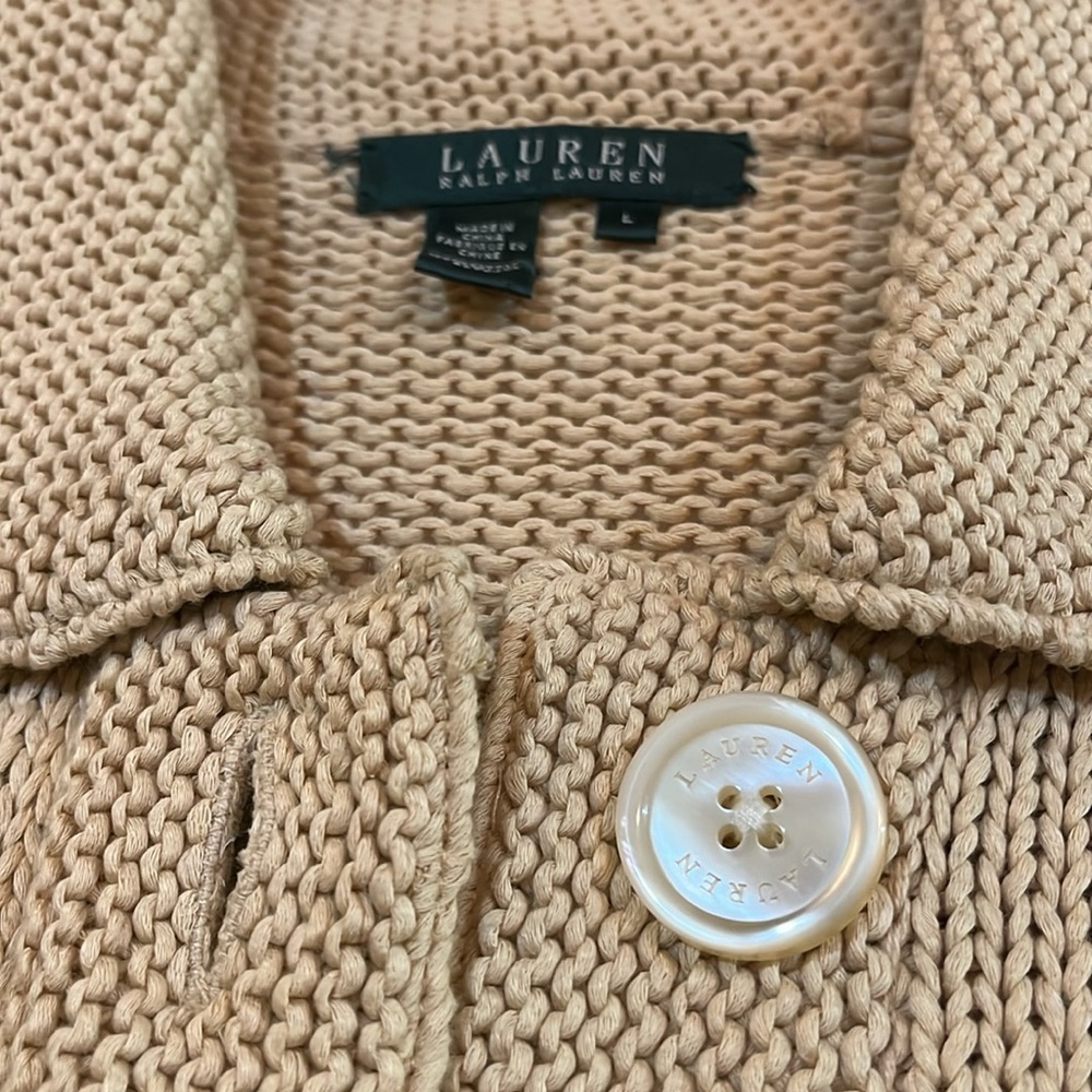 Ralph Lauren Chunky Knit 100% Cotton Wheat Colored Cardigan (L) SOLD SOLD SOLD - Picture 6 of 6